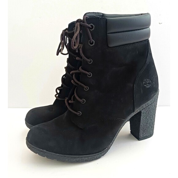 Timberland Tillston Blk Suede Lace Up Ankle Boot Crepe Block Heel Sz 8.5 Comfort - Picture 7 of 11